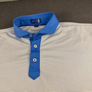 Stitch Golf Mens Blue White Striped Performance Polo Shirt Size Medium
